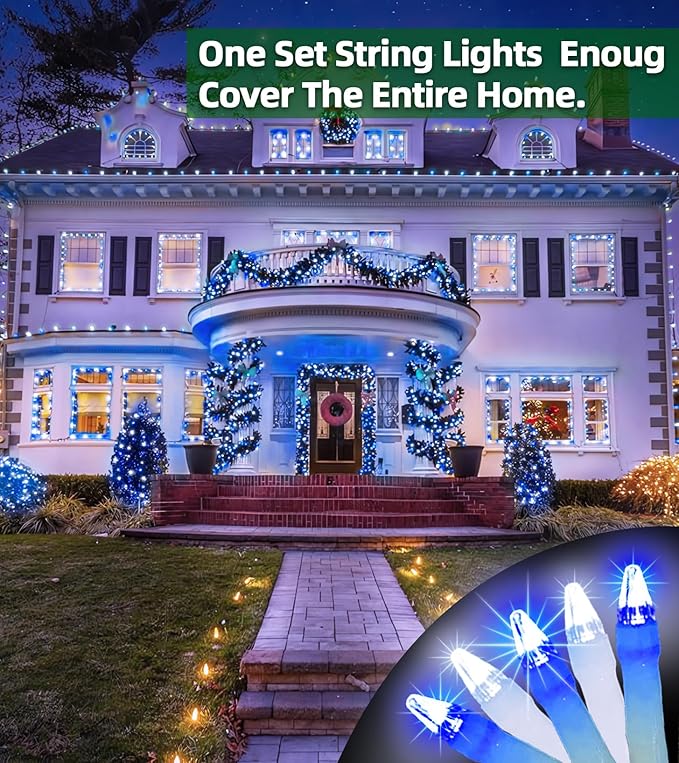 QUHUATU LED String Lights Christmas Decorations,8 Lightsing Modes Christmas Lights with Timer Functions for Tree Indoor Outdoor Decorr 1500 LED 492FT Blue & White