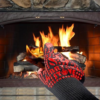 BBQ Gloves - Ideal for Outdoor Grill Gloves- Cooking Glove Heat Resistant up to 1472℉ Grilling Glove Extended Wrist for Additional Safety, Oven Glove/Kitchen Gloves for Oven- Women/Men Dad for Gifts