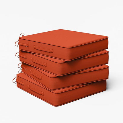 Outdoor Chair Cushion 22 x 22 x 4 Inches Patio Furniture Outdoor Waterproof Seat Cushion, Patio Chair Cushion with Handles and Ties, Square Dining Chair Cushion Set of 4, Orange
