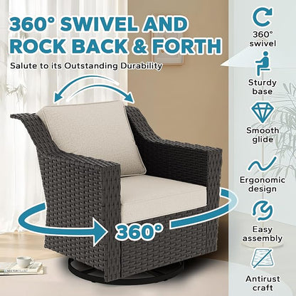 7 Piece Patio Furniture Set, Wicker Outdoor Conversation Set | Patio Chair Set with Olefin Removable Cushion, All-Weather Outdoor Couch with Deep Seat for Porch, Deck and Backyard, Beige