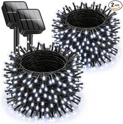 Solar String Lights for Outside, 2-Pack Total 92FT 240 LED Solar Powered Fairy Lights IP65 Waterproof, Outdoor String Light for Patio, Yard, Tree, Balcony, Garden Decorations, Cool White