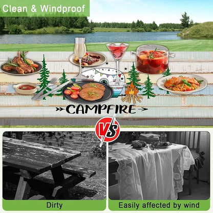 JAWO Rustic Camper Picnic Table Cover with Bench Covers, Flowes Boho Floral Camping RV Essentials Gear Supplies Outdoor Waterproof Windproof Tablecloth with Elastic, 60in