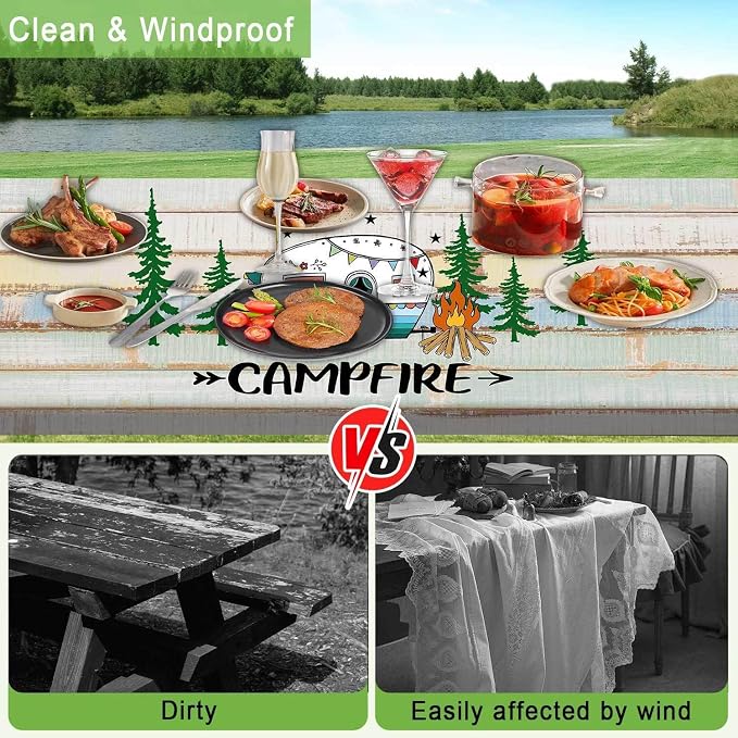 JAWO Rustic Camper Picnic Table Cover with Bench Covers, Flowes Boho Floral Camping RV Essentials Gear Supplies Outdoor Waterproof Windproof Tablecloth with Elastic, 96in