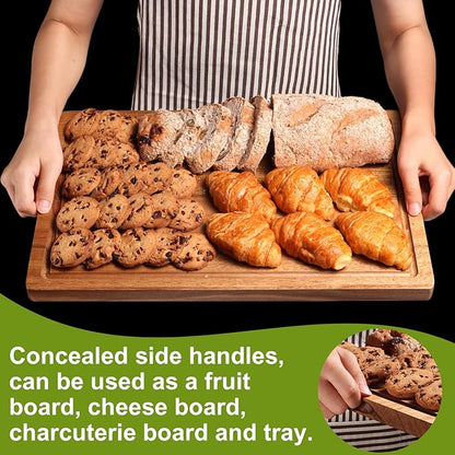 Wood Cutting Boards for Kitchen, Large Cutting Board Set of 4, Wooden Cutting Boards with Juice Grooves, Chopping Board for Meat, Veggies, Easy Grip Handle (double 17x12, 12x9, 12x8 inch)