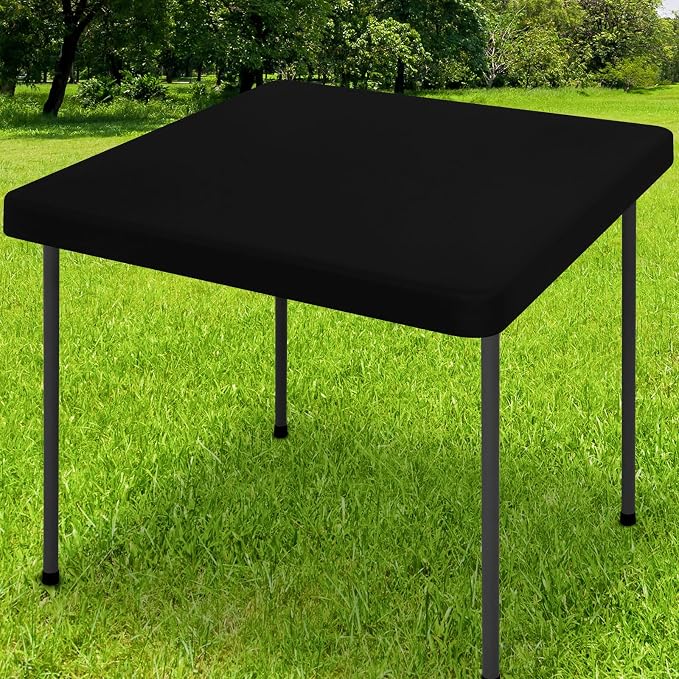 Smiry Rectangle Tablecloth, Elastic Fitted Flannel Backed Vinyl Tablecloths for 3ft Folding Tables, Waterproof Wipeable Table Covers for Indoor, Outdoor, Camping and Picnic (Black, 42"x42")