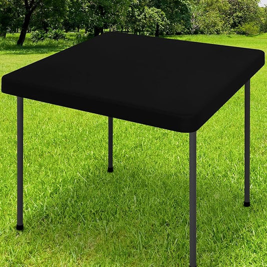 Smiry Rectangle Tablecloth, Elastic Fitted Flannel Backed Vinyl Tablecloths for 3ft Folding Tables, Waterproof Wipeable Table Covers for Indoor, Outdoor, Camping and Picnic (Black, 34"x34")