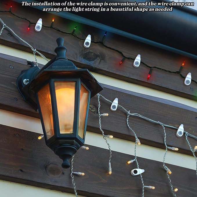 Hooks for Outdoor String Lights Clips, Christmas Light Clips Weatherproof, Lights Hanger Hooks for Hanging Christmas Light, Fairy Light, Cable, Holiday Decor - White, 50 Pack