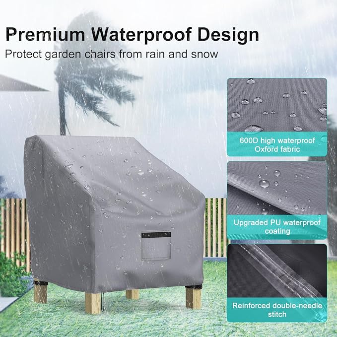 2 Pack Outdoor Patio Chair Covers Waterproof 38"Wx31"Dx29"H, Gray | Patio Furniture Covers Protect from Rain, Dust & UV; Heavy-Duty Oxford Fits Lounge, Deep Seat & High Back Chairs on Lawns