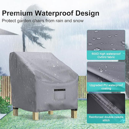 2 Pack Outdoor Patio Chair Covers Waterproof 38"Wx31"Dx29"H, Gray | Patio Furniture Covers Protect from Rain, Dust & UV; Heavy-Duty Oxford Fits Lounge, Deep Seat & High Back Chairs on Lawns