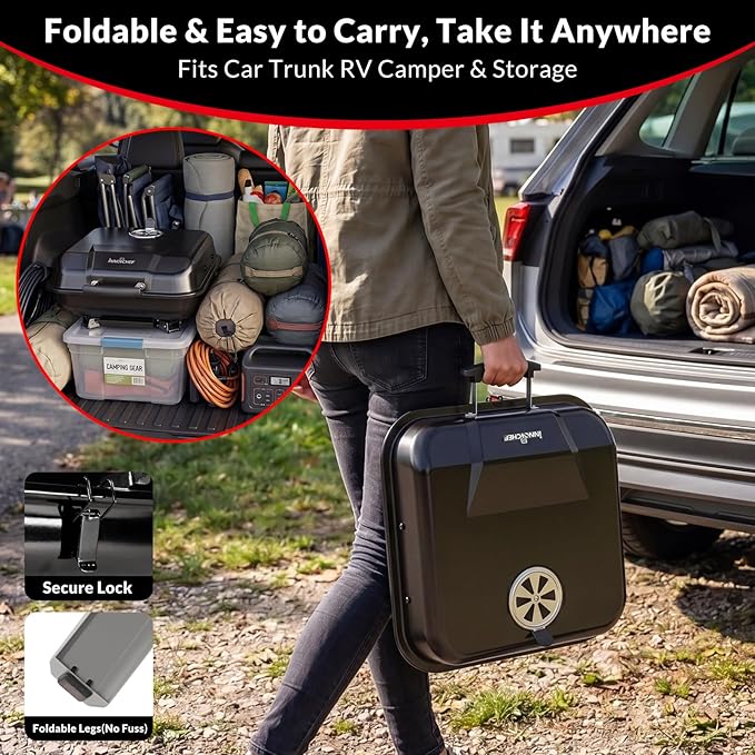 Portable Charcoal Grill, Small Charcoal Grill, Tabletop BBQ Grill, Foldable Camping Grill, Outdoor Grill for Picnic, Tailgating, Travel, Porcelain-Enamel Grates, Adjustable Air Vent