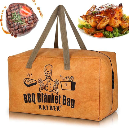 BBQ Blanket for Resting Meat, Insulated Brisket Resting Blanket for Smoking, Reusable BBQ Meat Resting Bag with Handle Strap & Wide Mouth for Large Briskets/Pork Shoulders/Turkeys (18in)