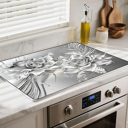 Silicone Glass Stove Top Cover- Mat for Electric Stove Protector with Anti-Slip Rubber Coating Scratch-Resistant XL Dish Drying Mats For Kitchen (Rose, 30"L x 21"W)