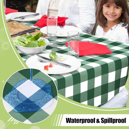 Smiry Picnic Table Cloth, Vinyl Tablecloths with Flannel Backing, 60"x102" | Waterproof Rectangle Table Cloth, Wipeable Buffalo Plaid Table Cover for Indoor and Outdoor (Emerald Green & White)