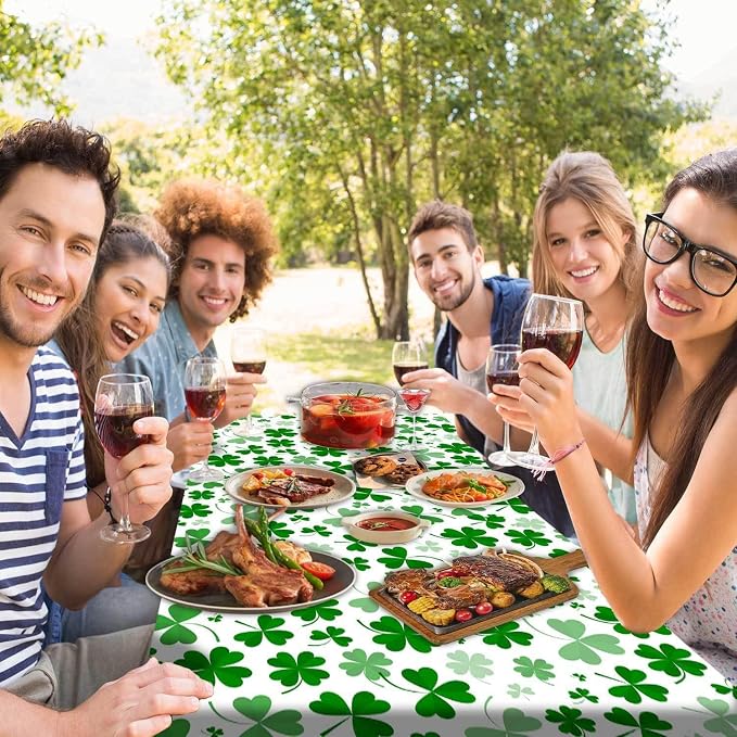 JAWO St Patrick's Day Picnic Table Cover with Bench Covers, Camping Essentials, Shamrock Lucky Outdoor Table Covers, Waterproof, Fitted Tablecloth Cover with Elastic Edge, 3 PCS, 30X60 Inches