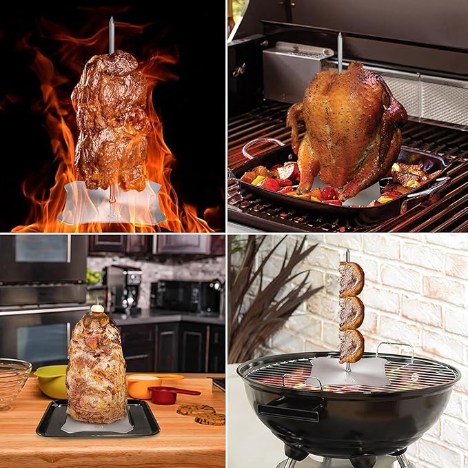 Onlyfire Al Pastor Skewer for Grill, 304 Stainless Steel Brazilian Vertical Spit Stand with 2 Removable Spikes (9" /11.5") for Oven, BBQ, Shawarma Rotisserie for Tacos Al Pastor, Gyros and Kebabs