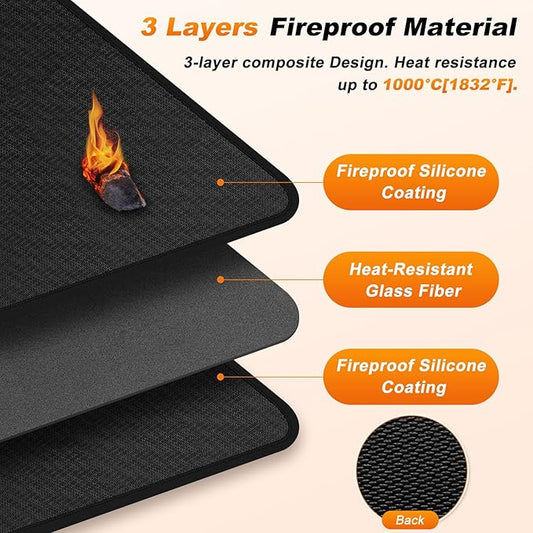 M METERXITY Under Grill Mat for Outdoor Grill, 75x39.4 Inch/ 190x100cm Rectangle Fireproof Fireplace Pad for Indoor Fire Pit, Oil-Proof Waterproof Decks & Patio BBQ Protector Mat