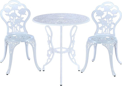 Mandolin 5-Piece Cast Aluminum Patio Bistro Set Outdoor Table Set Waterproof and Sun Resistant Outdoor Furniture Set (Rose White)