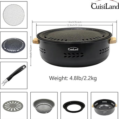 Cuisiland Mini Portable Barbecue Grill, Multipurpose Small Charcoal Grill Stove for Indoor and Outdoor Cooking Camping Hiking Picnics BBQ Tool Kits with Baking Tray (Black)
