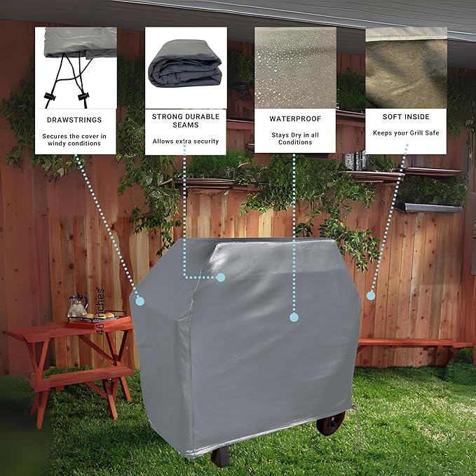 Formosa Covers 56-Inch Grill Cover – Heavy-Duty Waterproof Grey Vinyl BBQ Cover – Fits Weber Spirit 300 Series (E-310), Weber Q 3000/3200