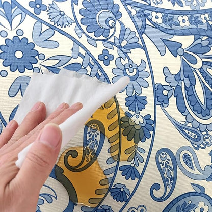 LIBERECOO Luxury Paisley Round Vinyl Tablecloth with Flannel Backing - Waterproof, Oilproof, Wipeable Dining Table Cover for Indoor/Outdoor Use
