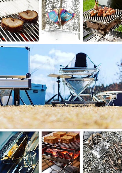 CAMPINGMOON Portable Charcoal Grill 9.65 Inch Stainless Steel Tabletop Grill Fire Pit 3 Level Adjustable Height Grill for Camping Outdoor Cooking Barbecue Carry Bag X-MINI-PRO