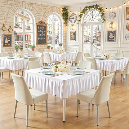 PARTISKY White Spandex Square Tablecloths 60x60 Inch, Wrinkle Free Fitted Card Table Cloth Stretch Square Table Cover for Kitchen Dinner, Holiday Party, Wedding Banquet, Display Trade Show