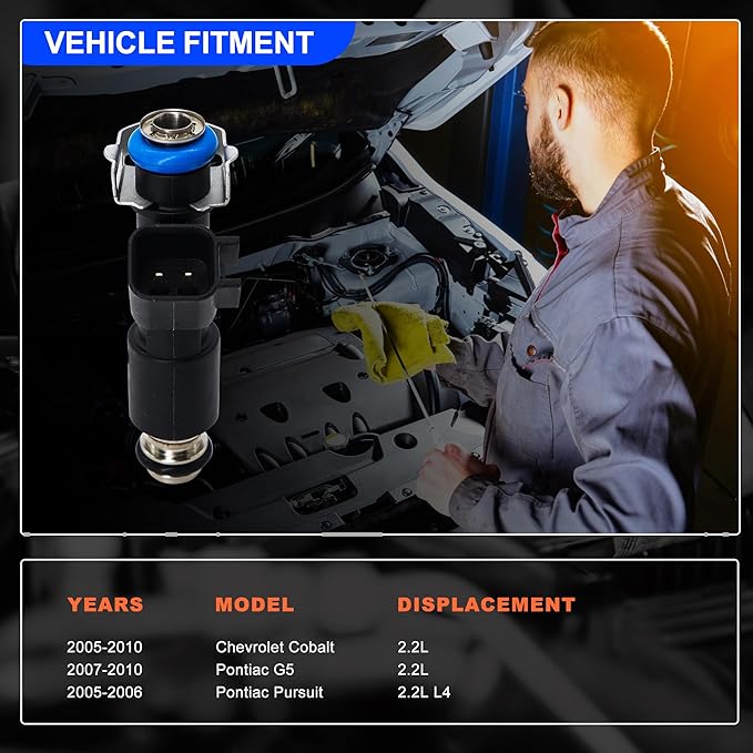HiSport 4 PCS Fuel Injectors 12582219 Disc Fuel Injectors 2.2L with Retainer Clip Replacement for chevrolet Cobalt 2005-2010,Compatible with Pontiac G5 2007-2010,Pursuit 2005-2006 L4 2171634