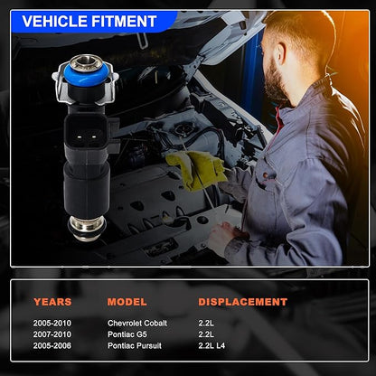 HiSport 4 PCS Fuel Injectors 12582219 Disc Fuel Injectors 2.2L with Retainer Clip Replacement for chevrolet Cobalt 2005-2010,Compatible with Pontiac G5 2007-2010,Pursuit 2005-2006 L4 2171634