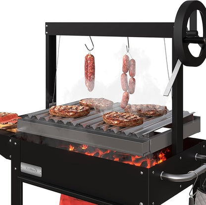 KoolMore 50 in. Charcoal Grill BBQ, Santa Maria Argentine Outdoor Grill with Interchangeable V Grates, Heavy Duty Barbecue Grilling Grill, Black
