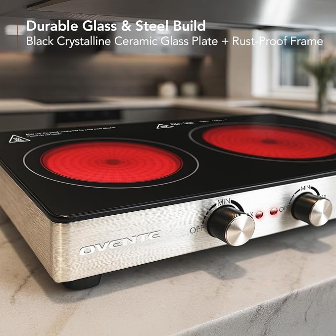 OVENTE Infrared Ceramic Double Burner, 1800W Hot Plate, Black BGI302GB (Pack of 3)