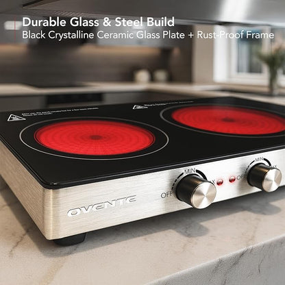 OVENTE Infrared Ceramic Double Burner, 1800W Hot Plate, Black BGI302GB (Pack of 3)
