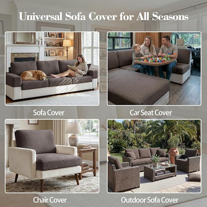 OHSIO Couch Cushion Covers for Sectional Sofa, Stretch Soft Sofa Slipcovers Washable Wear-Resistant Universal Furniture Protector for Living Room(1 Piece Back Couch Cover, Brown)
