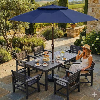Patio Umbrella, 2 Tier Outdoor Table Umbrella, Large Vented Market Umbrellas with Push Button Tilt and Crank, 8 Sturdy Ribs for Backyard, Deck, Pool, UPF50+ UV Protection