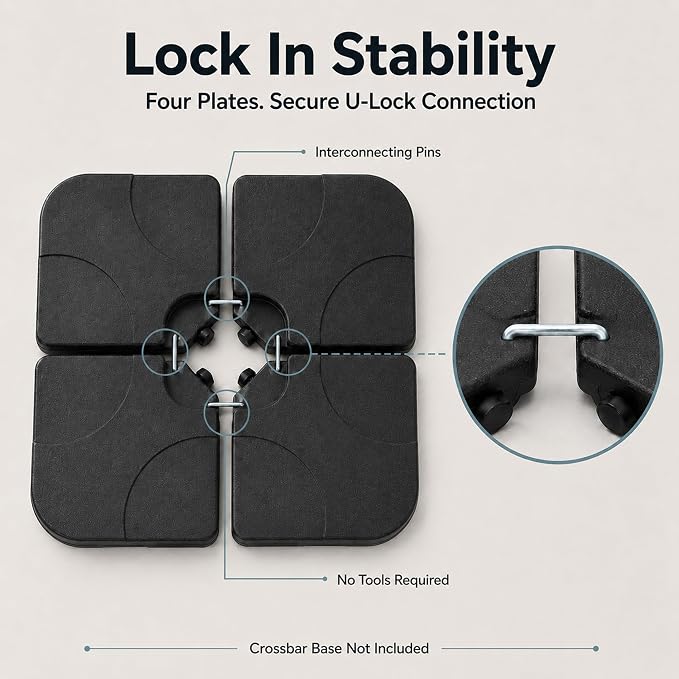 4 Pack Square Offset Cantilever Umbrella Base, Heavy Duty Water Sand Fillable Stand Supports Up to 176 Lbs, Stable Outdoor Holder for Patio Backyard Shades, Black
