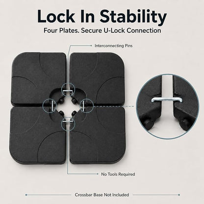 4 Pack Square Offset Cantilever Umbrella Base, Heavy Duty Water Sand Fillable Stand Supports Up to 176 Lbs, Stable Outdoor Holder for Patio Backyard Shades, Black
