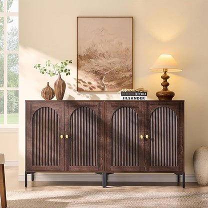 IFGET Modern Buffet Cabinet with Storage, 123.5" W Fluted Arched Sideboard Cabinet w/Adjustable Shelves, Wooden Modular Coffee Bar for Dining Room, Kitchen, Living Room, Entryway, Brown