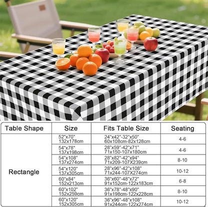 Smiry Picnic Table Cloth, Vinyl Tablecloths with Flannel Backing, 60"x84" | Waterproof Rectangle Table Cloth, Wipeable Buffalo Plaid Table Cover for Indoor and Outdoor (Black & White)