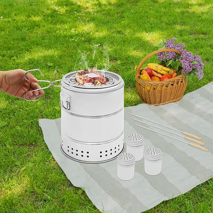Portable Smokeless Barbecue Charcoal Barrel Grill Large Portable Charcoal Grills with 22 Skewers & Grill Mesh & Grease Tray BBQ Grill Barrel for Small Barbecues Picnics Camping