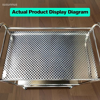 susunnus Stainless Steel Cart,Movable,5 Tier,for Kitchen,Living Room | with Brakeable Wheels,Removable checkered panel,for Bathroom,Dining Room,Stainless Steel Kitchen Cart,Utility Cart,Metal Cart