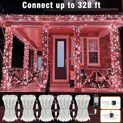 165FT 500 LED Outdoor String Lights, Plug in Christmas Lights Indoor Waterproof, 8 Modes Twinkle Fairy Lights Clear Wire for Room Xmas Patio Garden Tree Party Holiday Decorations, Red and White