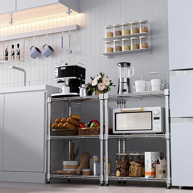 M MZG 450 lbs Wire Storage Shelving 3-Tier Utility Shelving Unit Steel Organizer Wire Rack for Home,Kitchen,Office,Chrome(11.8" D x 17.7" W x 26.4" H) (Pack of 2)