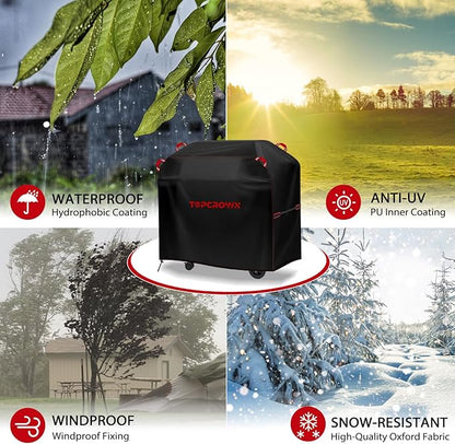 TOPCROWN Grill Cover for Outdoor Grill, BBQ Gas Grill Waterproof Anti-UV Oxford Fabric Windproof Design with Adjustable Straps, Fits Weber/Char-Broil/Nexgrill and More (420D Black+Red, 59" - 67")