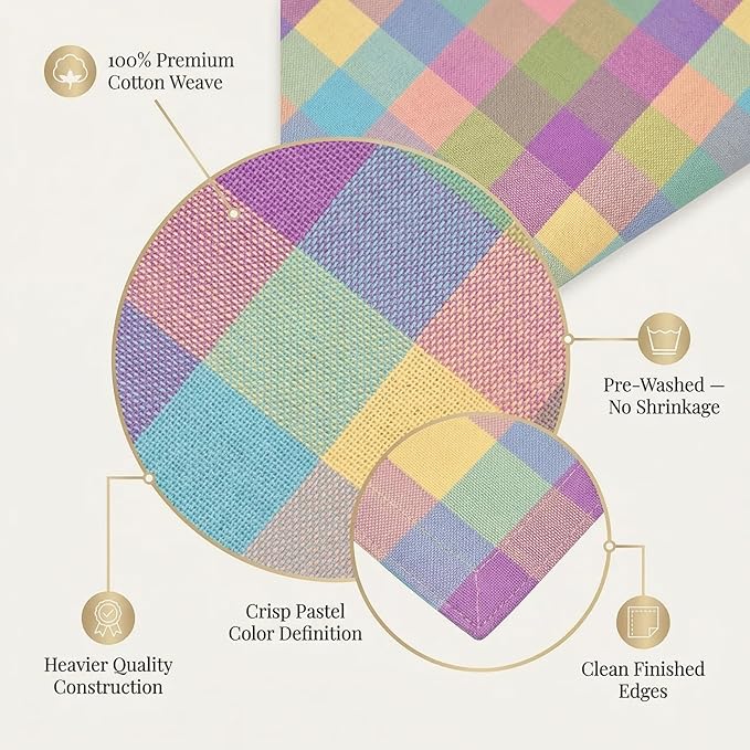 Urban Villa Easter Placemats100% Cotton Fused Table Placemats 14''x 20'' Over Sized Set of 6 Easter Colors Buffalo Check Plaid for Every Day Use Parties Celebrations Heavier Quality