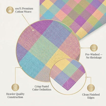 Urban Villa Easter Placemats100% Cotton Fused Table Placemats 14''x 20'' Over Sized Set of 6 Easter Colors Buffalo Check Plaid for Every Day Use Parties Celebrations Heavier Quality