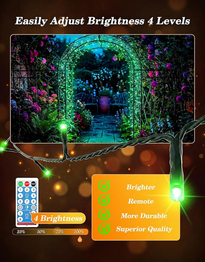 LitHome 2 Pack Solar String Lights Outdoor with Remote, Total 200LED 66FT | Solar Christmas Lights Outside Waterproof, 8 Modes String Light for Xmas Patio Garden Party Yard Tree Decor, Green