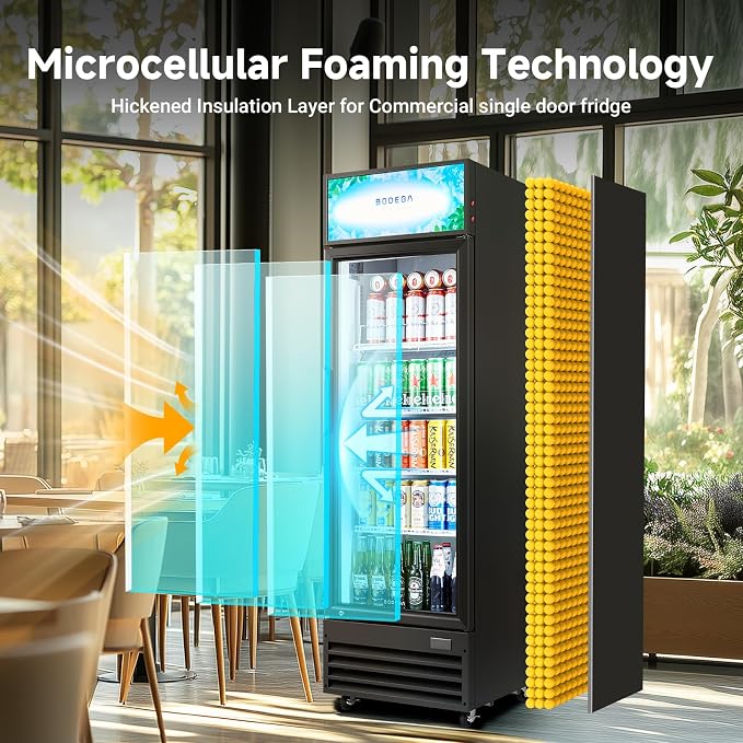 BODEGA BODEGACOOLER 9.0 Cu.Ft Commercial Beverage Refrigerator with Glass Door, Upright Display Merchandiser Fast Cooling Drink Cooler, Digital Thermostat, LED Light – Beat Summer Heat for Game Day.