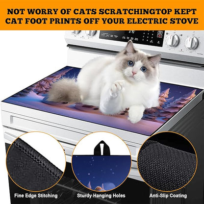 Christmas Multi-Design Stove Cover for Glass/Electric Stoves - 3-in-1 Heat-Resistant Protector Mat, Non-Slip Drying Rack 28"x20"