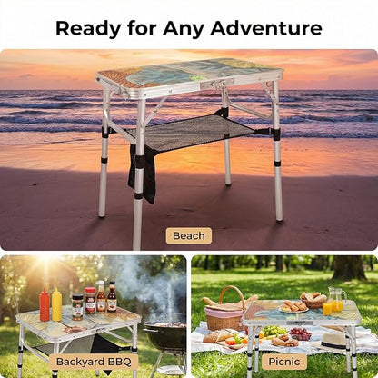 Small Folding Camping Table, 2ft Portable Picnic Table Aluminum 24" x 16", 3 Adjustable Heights Lightweight Dining Table for RV, Picnic, Beach (Sunflower)