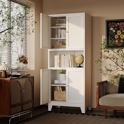 69" H Kitchen Hutch Cabinet with Storage,White Metal Storage Cabinet,Microwave Cabinet,Kitchen Pantry Cabinet with Countertop