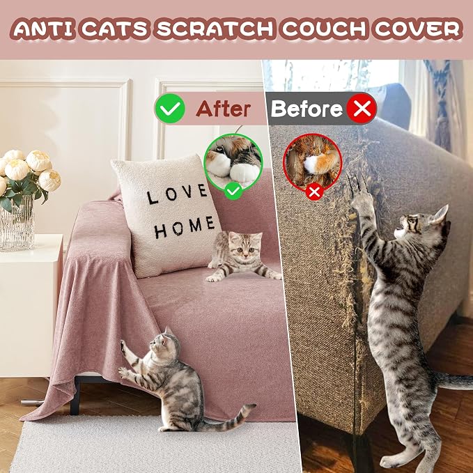 MYSKY HOME Pink Sofa Cover, Couch Covers for Pet Couch Cover Reclining Couch Covers Loveseat Covers for 3 Cushion Couch, Non Slip Thick Durable Sofa Covers for Furniture, 91" x 118"